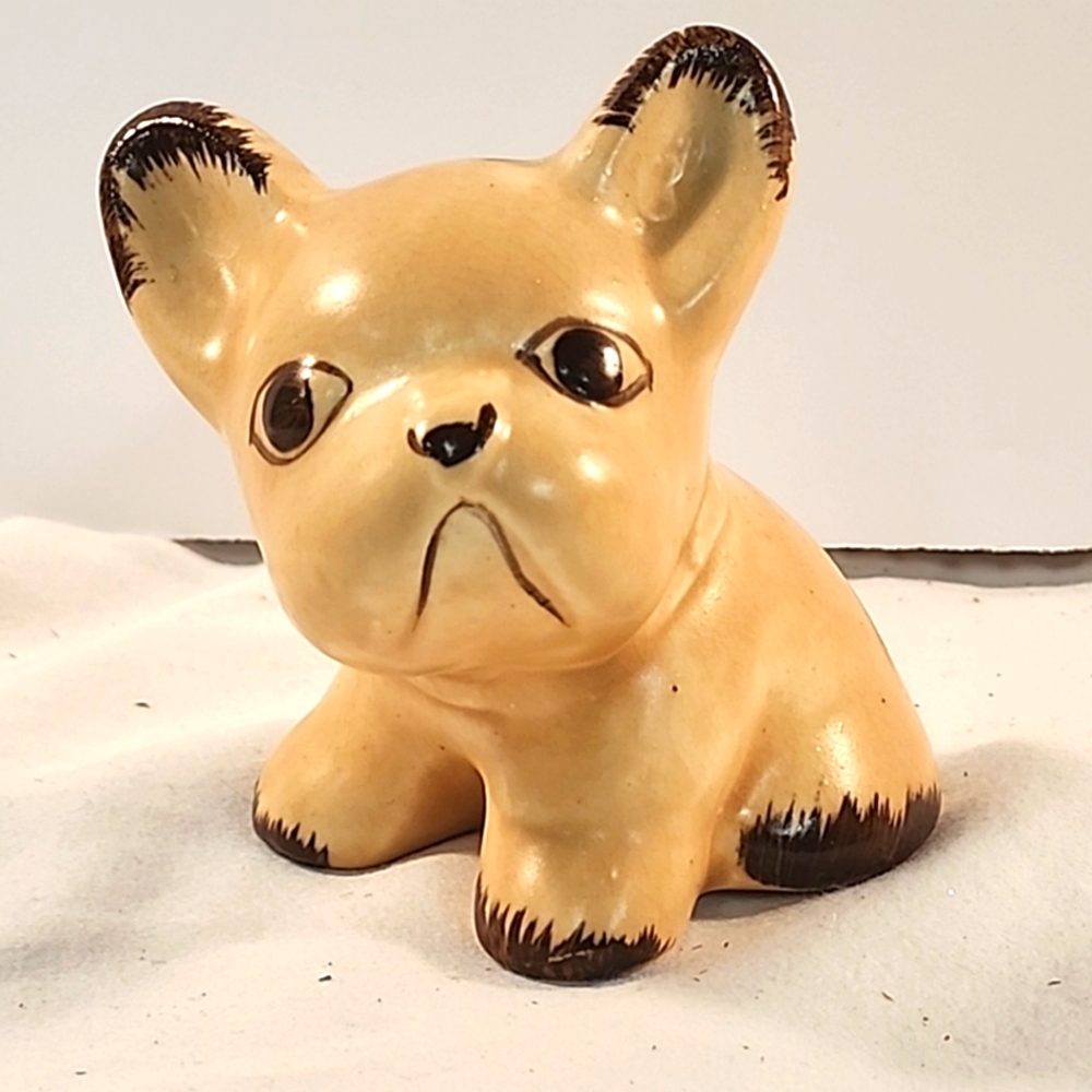 Vintage French Bulldog Dog Figurine Sylvac Denby Cream Tan Puppy England 1930's